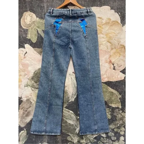 New Free People Wee The Free Thunderbird Flare Jeans Size 33 Blue - Picture 9 of 9